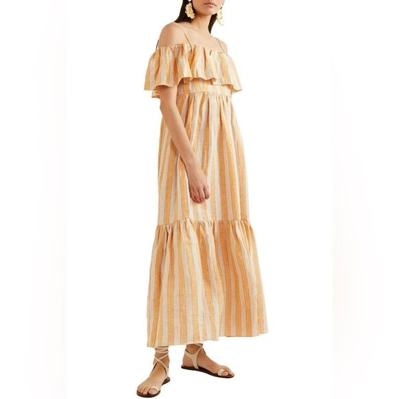 THREE GRACES LONDON Ida cold-shoulder metallic striped linen-blend maxi dress - Picture 4 of 12